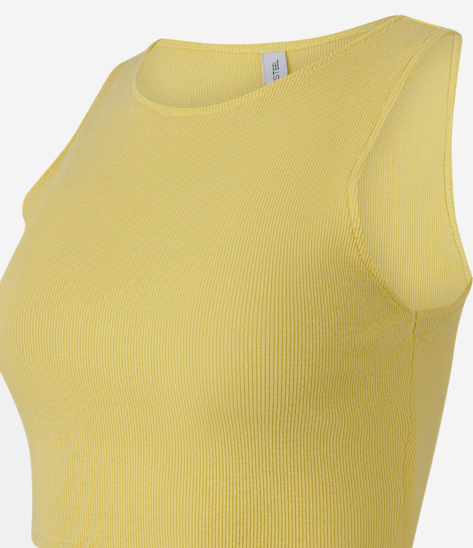Blusa Cropped sem Manga em Algodão com Textura Canelada Amarelo 4