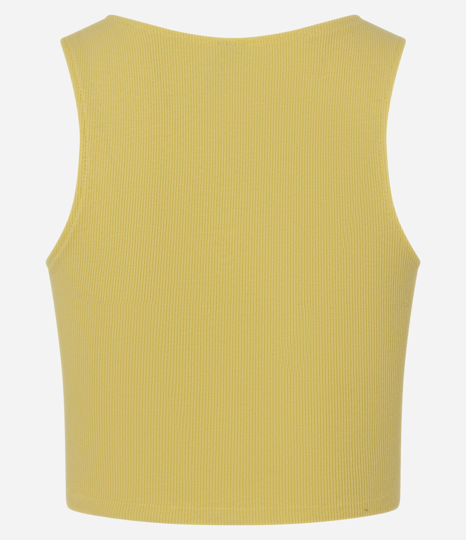Blusa Cropped sem Manga em Algodão com Textura Canelada Amarelo 5