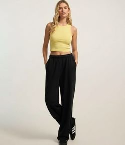 Blusa Cropped sem Manga em Algodão com Textura Canelada
