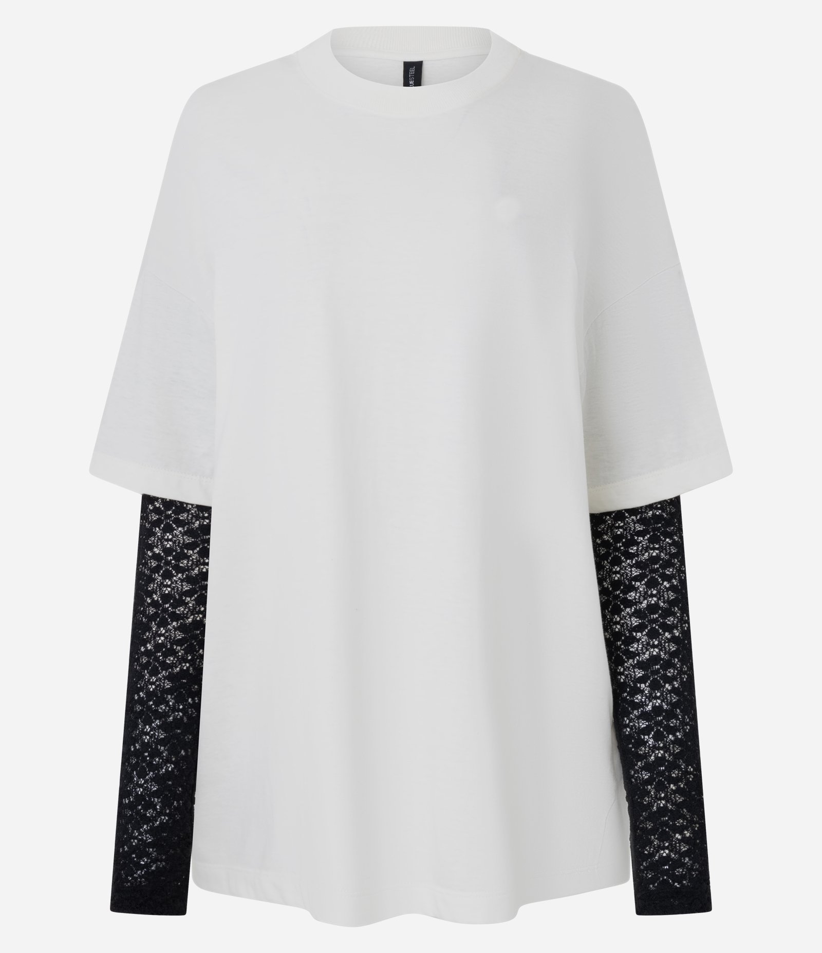 Blusa Oversized com Decote Canoa e Mangas Longas em Renda Branco 4