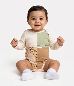 Body Bebê em Algodão com Recortes Estampa Tigre e Jacaré – Tam 0 a 18 Meses