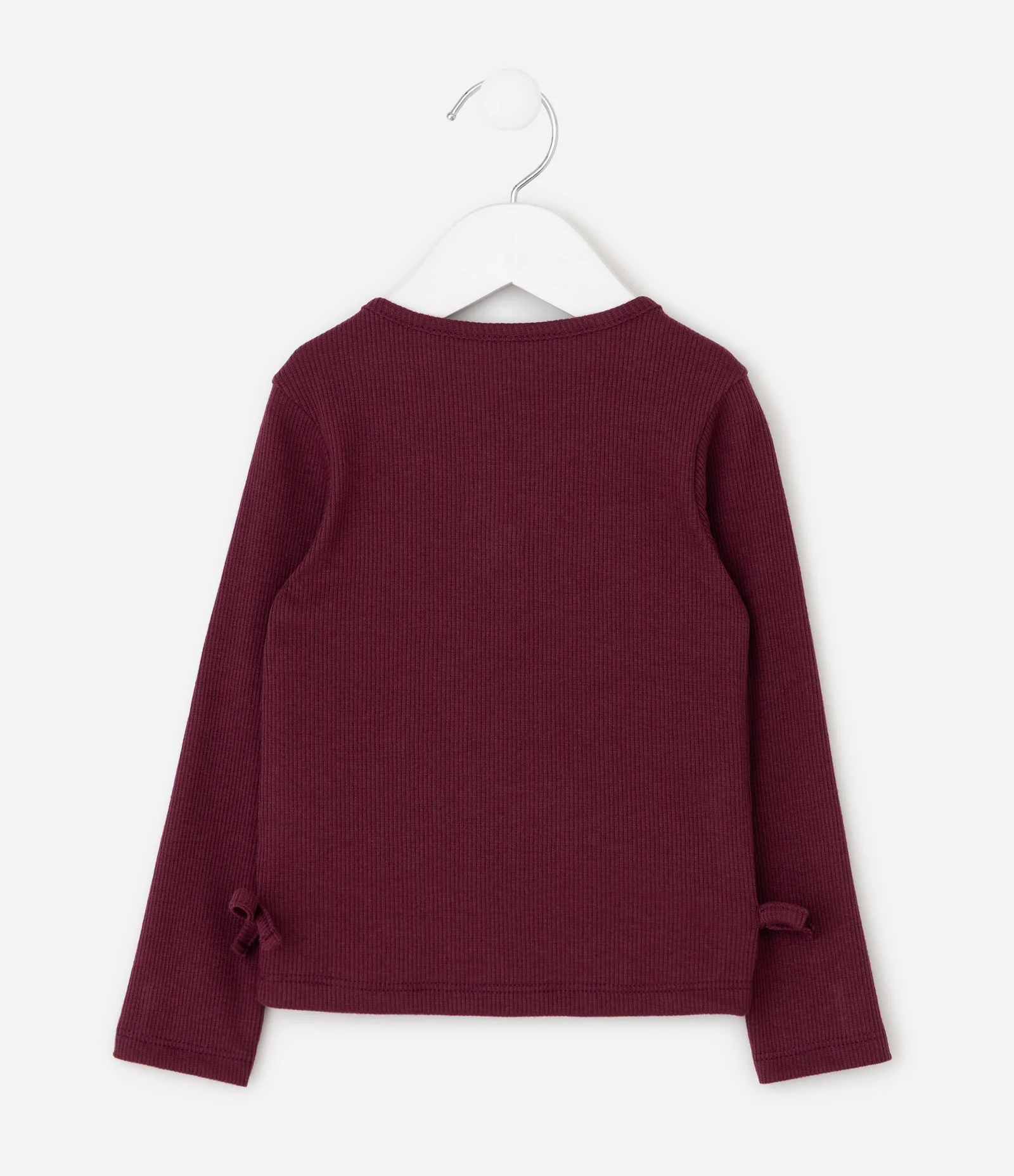 Blusa Infantil Slim com Bordado de Ursinho e Laços Laterais – Tam 1 a 6 Anos Bordô 2
