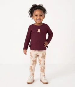 Blusa Infantil Slim com Bordado de Ursinho e Laços Laterais – Tam 1 a 6 Anos
