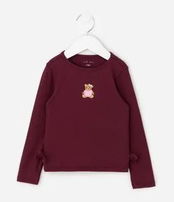 Blusa Infantil Slim com Bordado de Ursinho e Laços Laterais – Tam 1 a 6 Anos