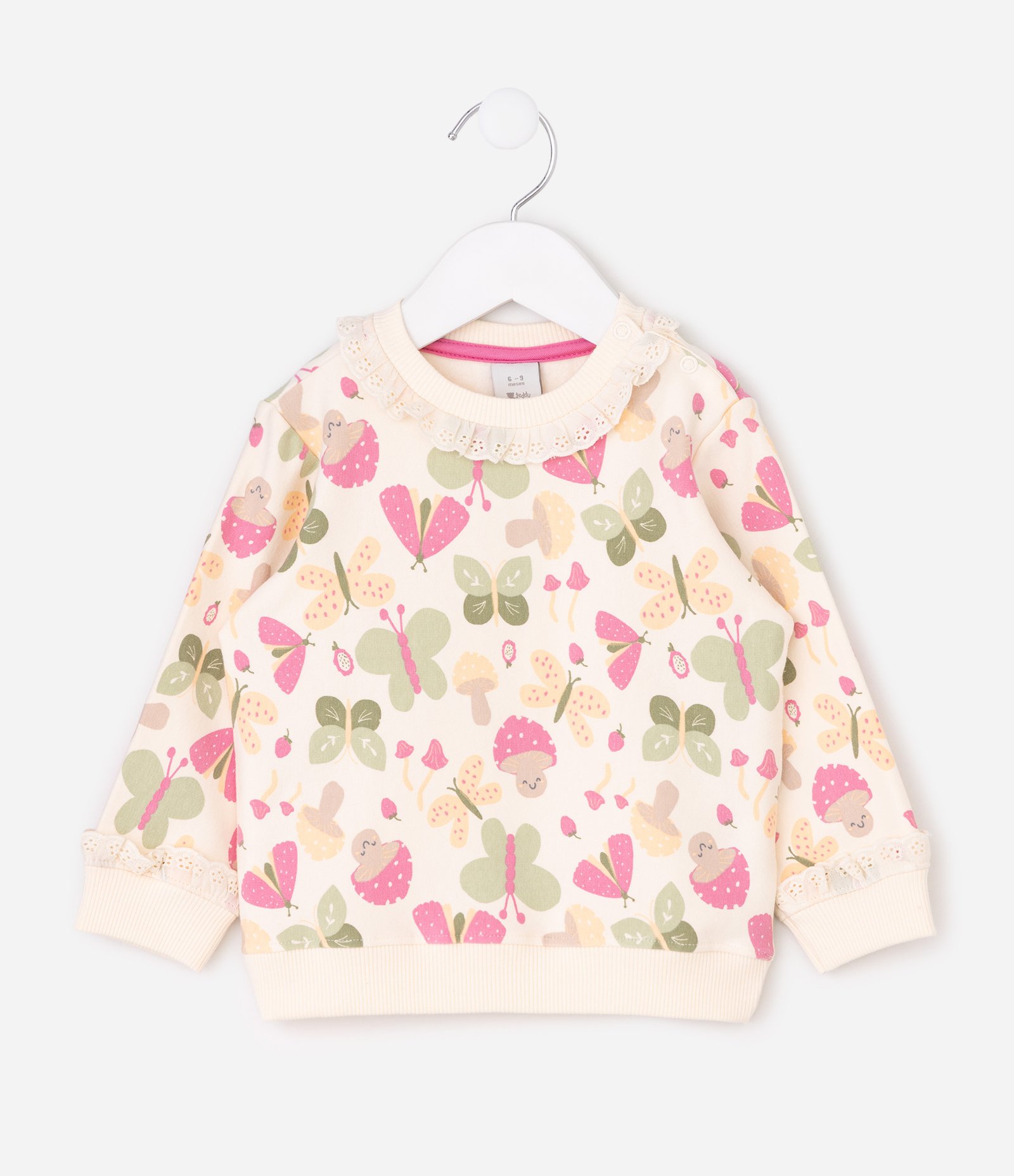 Casaco Bebê com Estampa Fullprint Borboletas e Cogumelos – Tam 0 a 18 Meses Off White 2