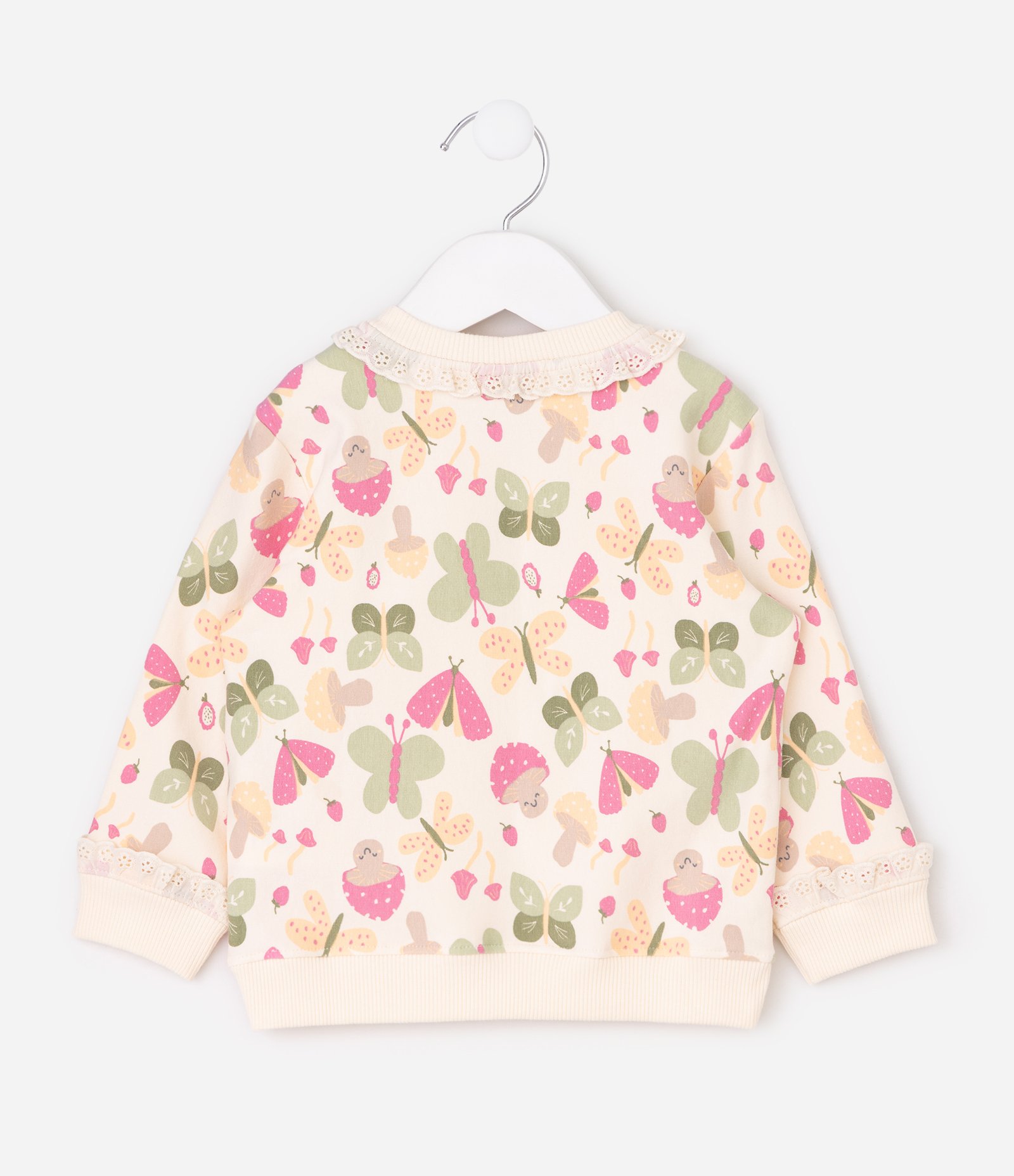 Casaco Bebê com Estampa Fullprint Borboletas e Cogumelos – Tam 0 a 18 Meses Off White 3