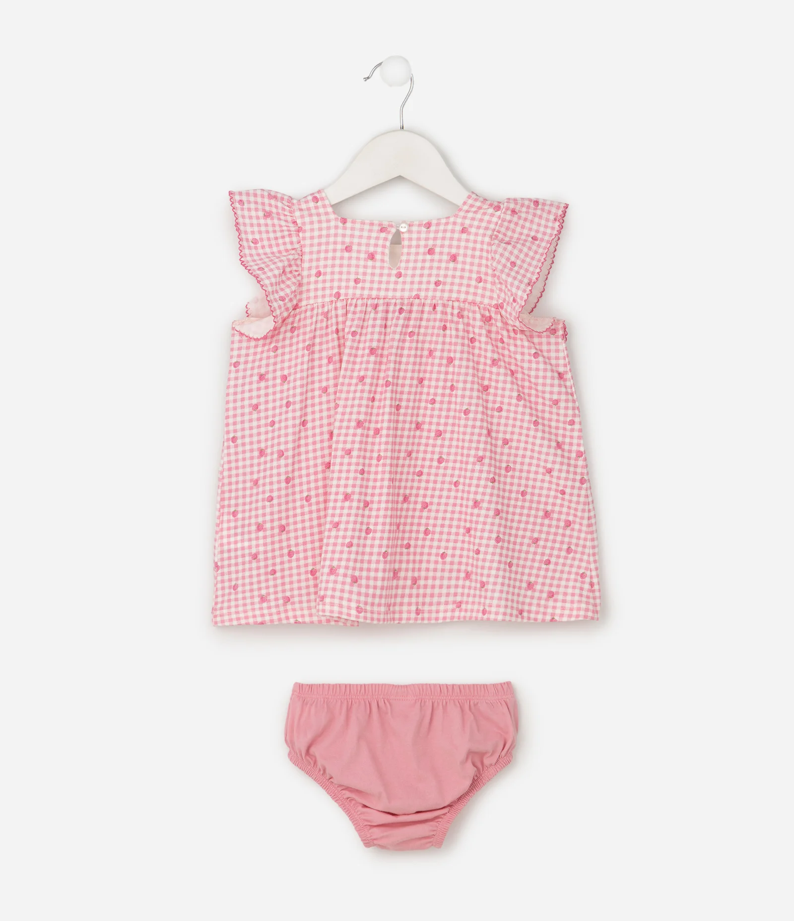 Vestido Bebê com Estampa de Moranguinhos e Calcinha - Tam 0 A 18 Meses Rosa 2