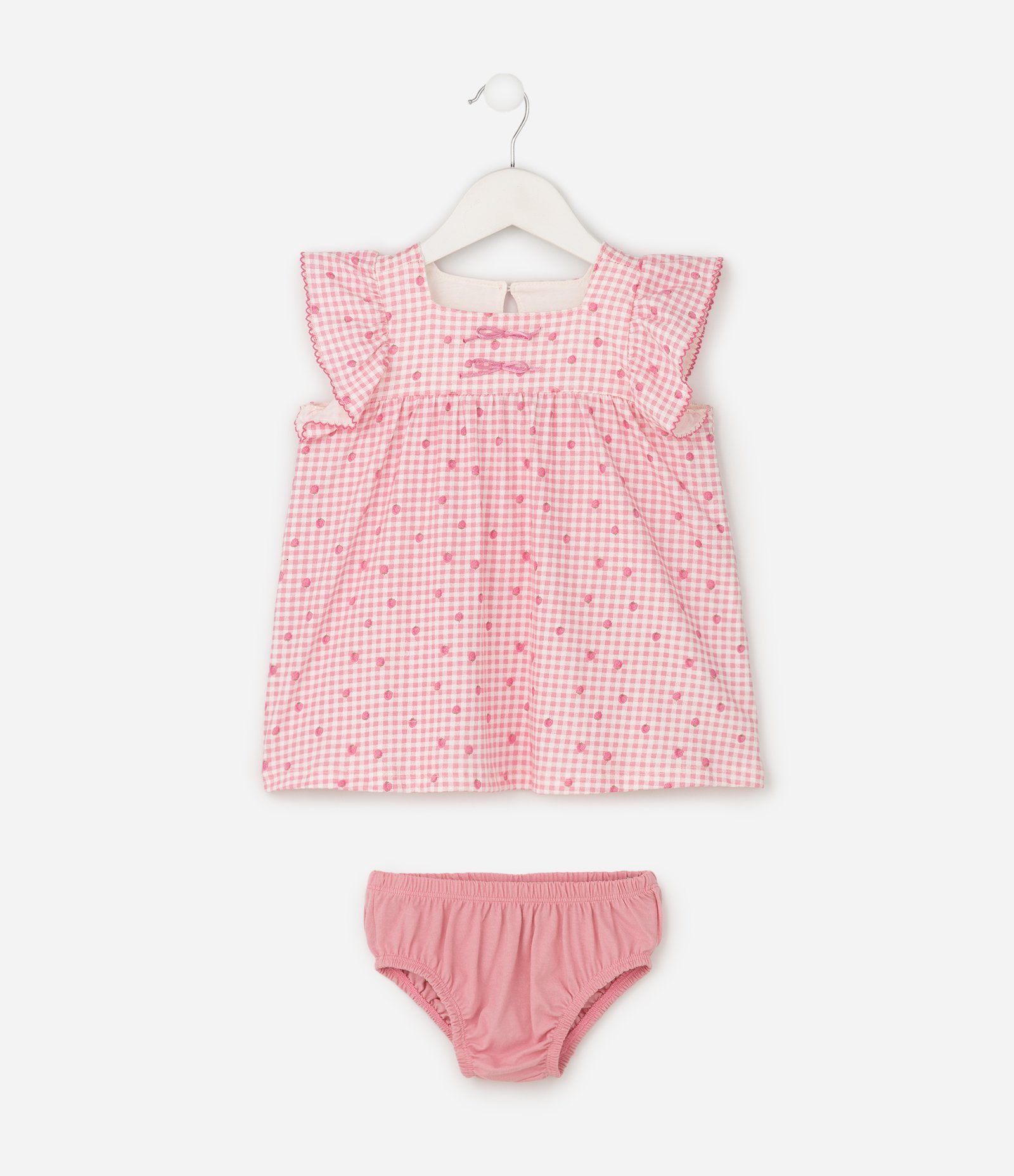 Vestido Bebê com Estampa de Moranguinhos e Calcinha - Tam 0 A 18 Meses Rosa 5