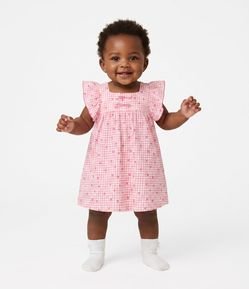 Vestido Infantil com Estampa de Moranguinhos e Calcinha - Tam 0 A 18 Meses