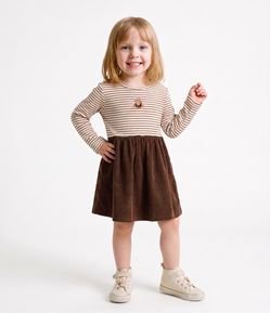 Vestido Slim Evasê Infantil com Veludo Cotelê e Bordado Urso – Tam 1 a 6 Anos