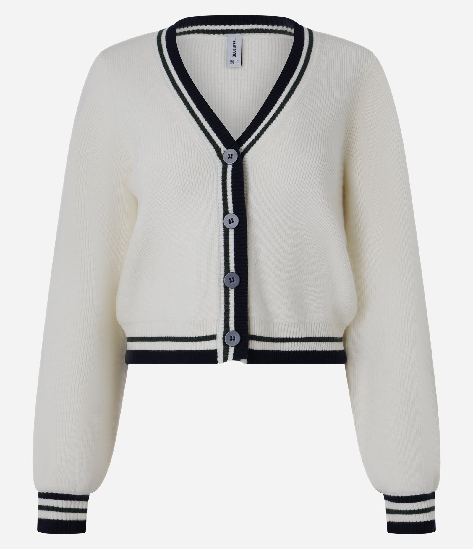 Cardigan em Tricô com Detalhes em Listras Contrastantes Branco 5