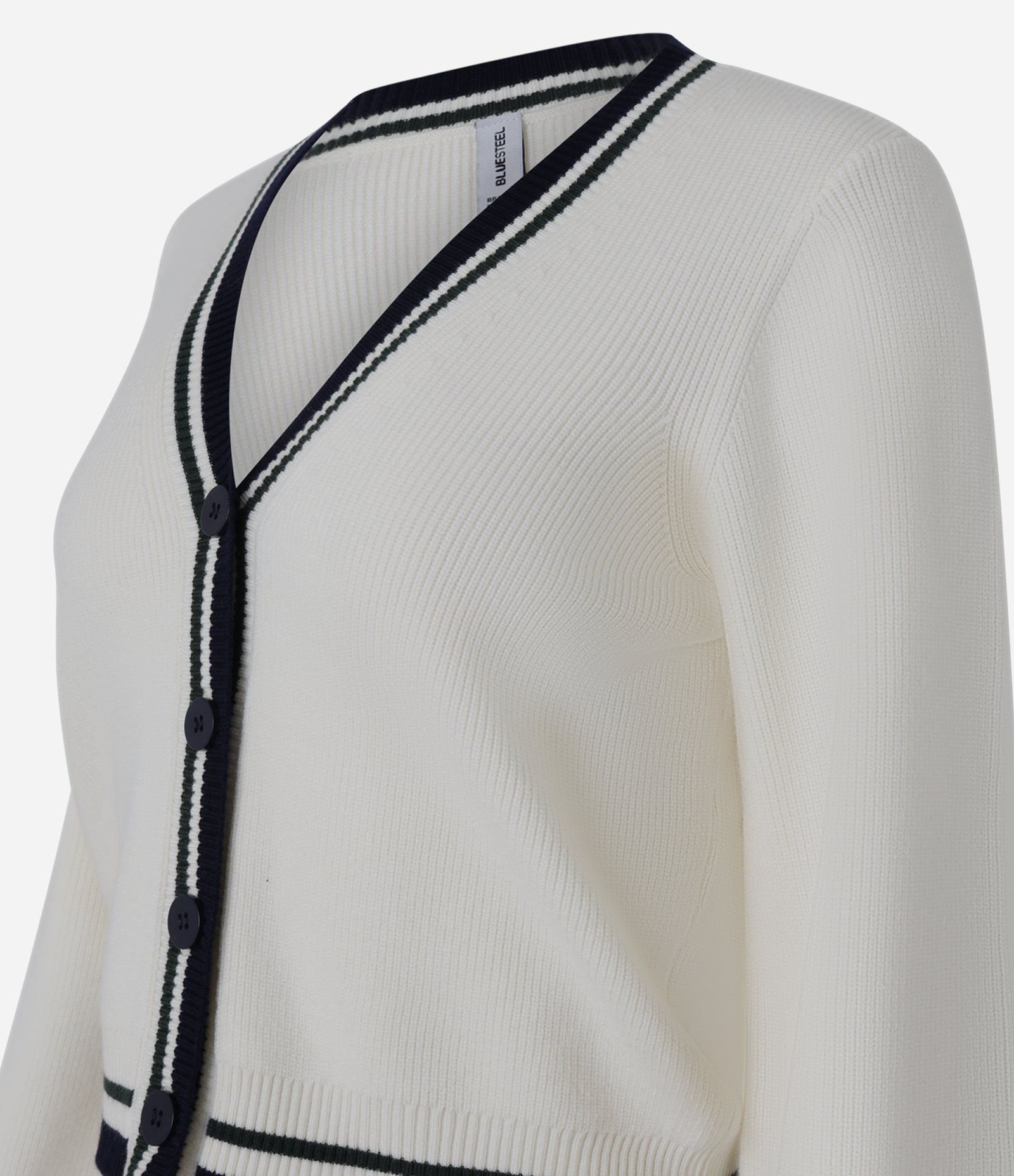 Cardigan em Tricô com Detalhes em Listras Contrastantes Branco 6