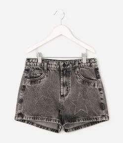 Bermuda Infantil Jeans com Strass Aplicado – Tam 5 a 16 Anos