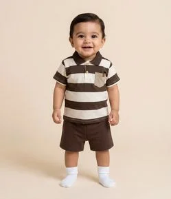 Conjunto Bebê em Algodão Listrado com Bolsinho – Tam 0 a 18 Meses