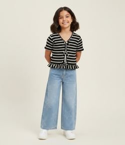 Calça Infantil Jeans Wide Leg com Estrelas - Tam 5 a 16 Anos