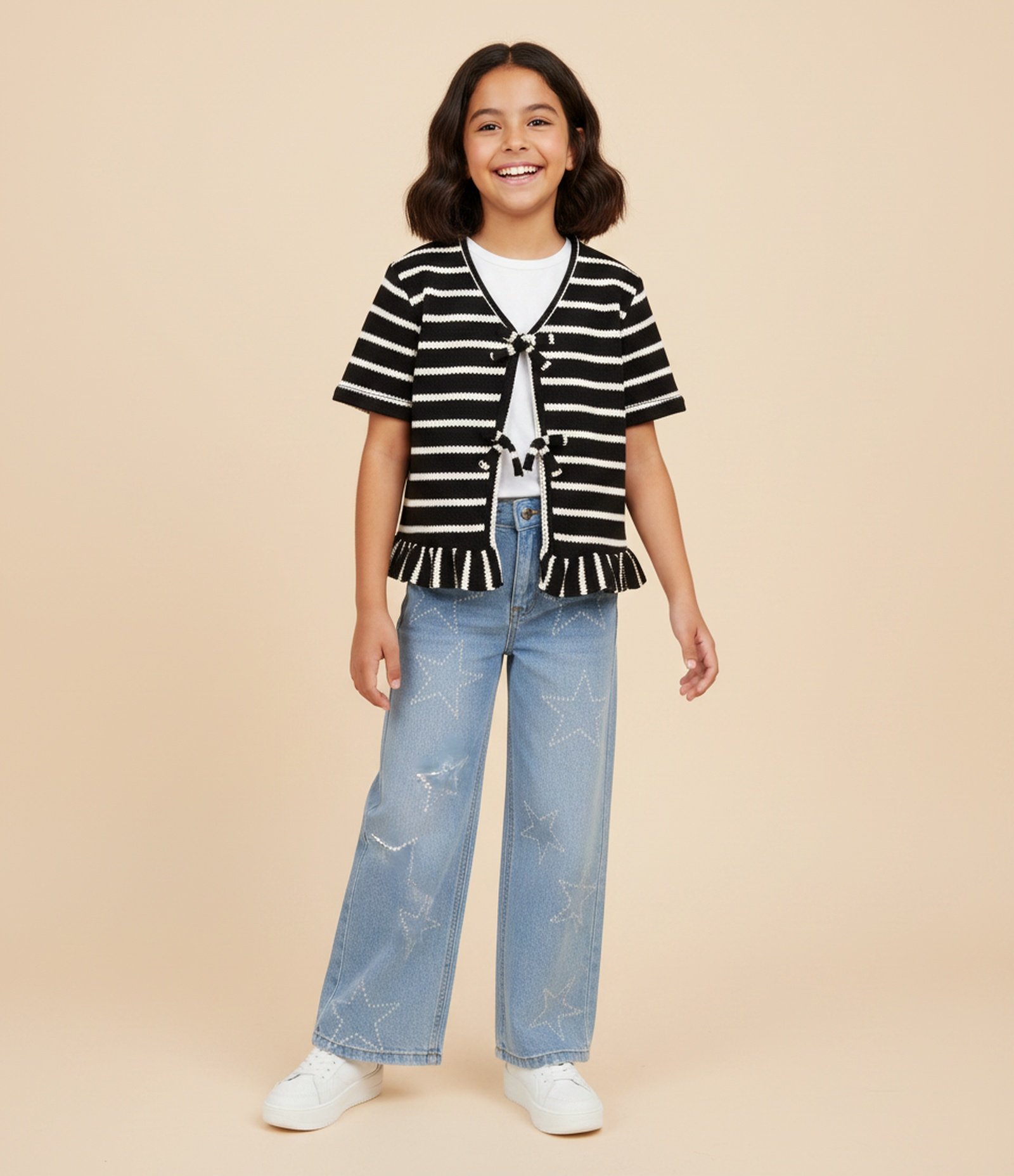 Calça Infantil Jeans Wide Leg com Estrelas - Tam 5 a 16 Anos Azul 1