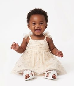 Vestido Bebêl Em Tule com Laços nas Alças - Tam 0 a 18 Meses