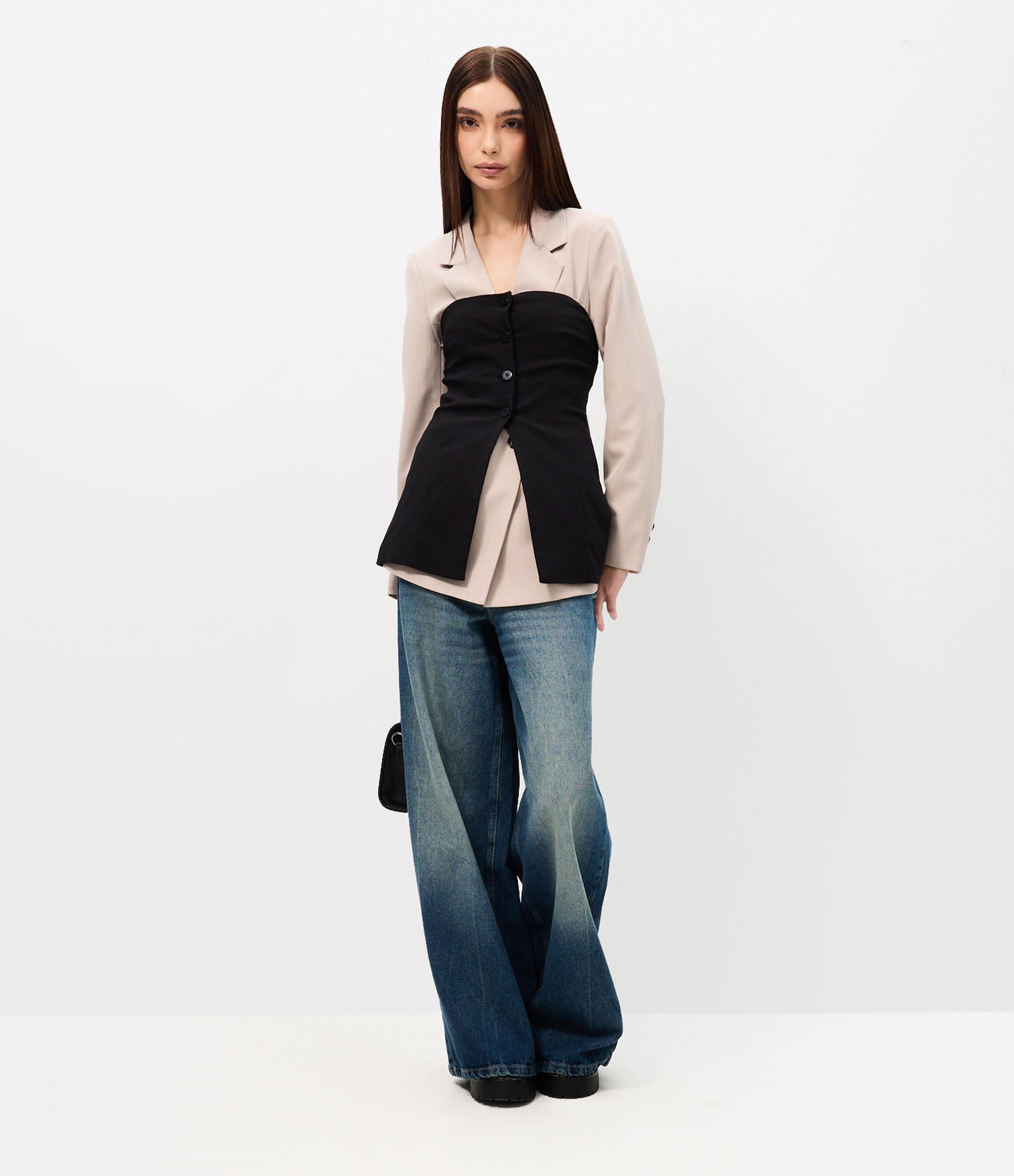 Blusa Tomara que Caia em Bengaline com Botões Preto 2