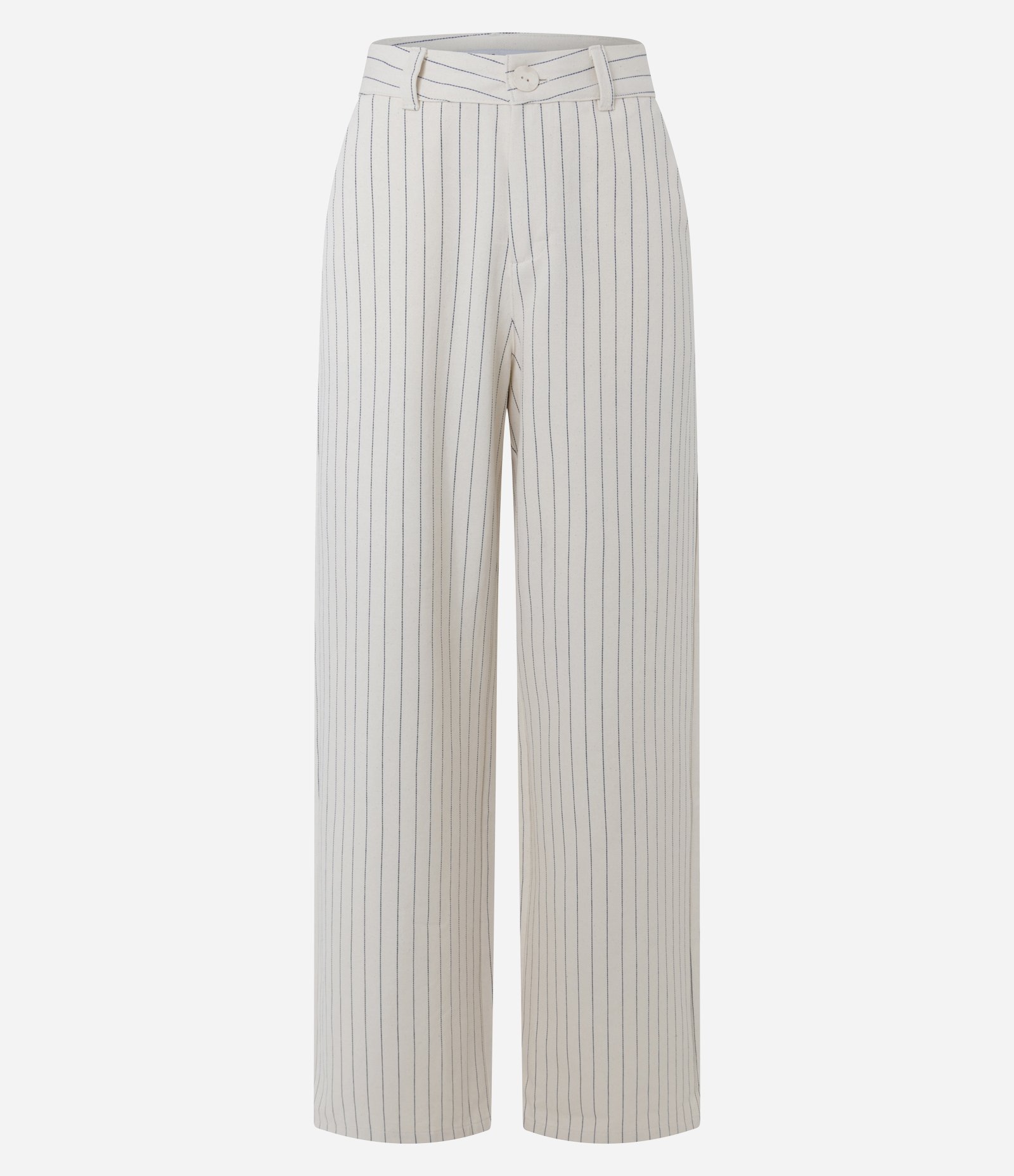 Calça Wide Leg com Cintura Alta e Estampa Listrada Branco 5