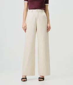 Calça Wide Leg com Cintura Alta e Estampa Listrada