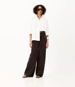 Calça Pantalona em Jeans com Cintura Alta