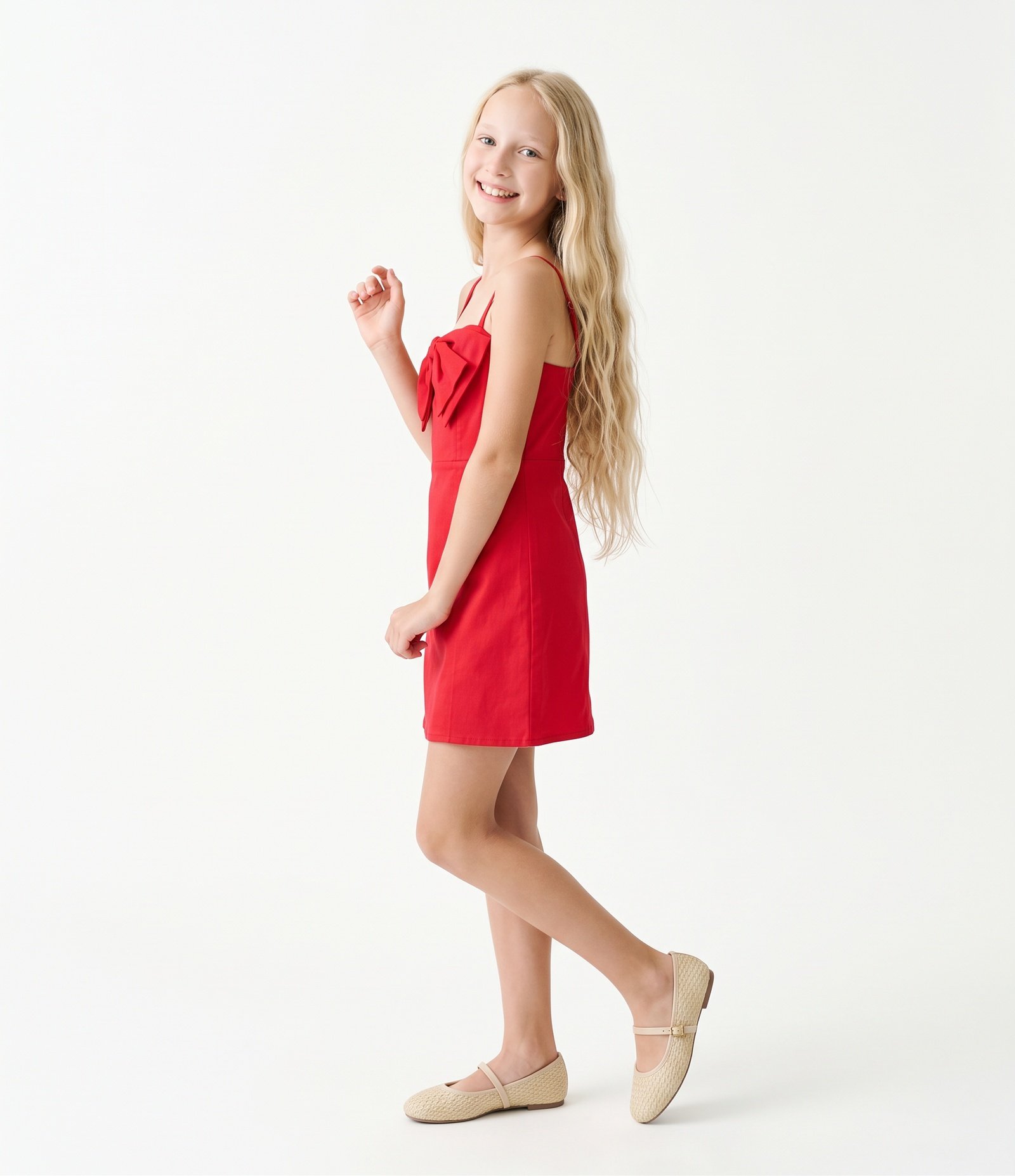 Vestido Infantil Tubinho em Bengaline com Laço Frontal - Tam 5 a 16 Anos Vermelho 2