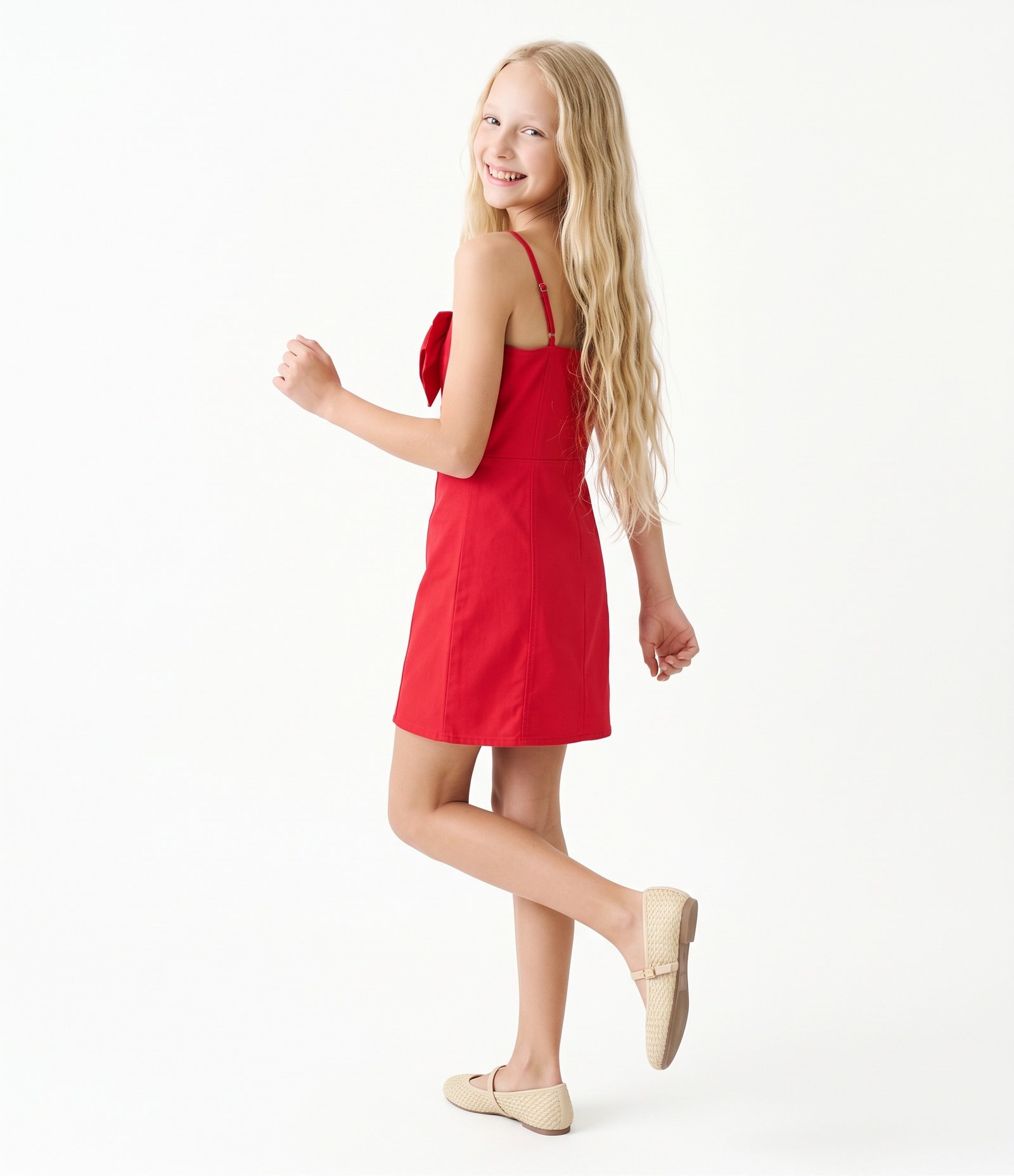 Vestido Infantil Tubinho em Bengaline com Laço Frontal - Tam 5 a 16 Anos Vermelho 3