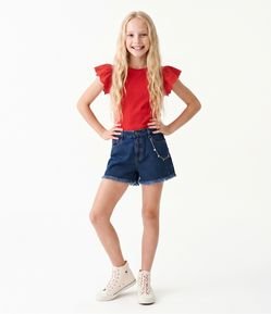 Camiseta Infantil com Manga em Bordado Inglês Tam 5 a 16 Anos