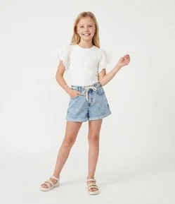 Camiseta Infantil com Manga em Bordado Inglês Tam 5 a 16 Anos