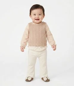 Calça Flare em Ribana com Renda no Cós Bebê - Tam 12 a 18 Meses