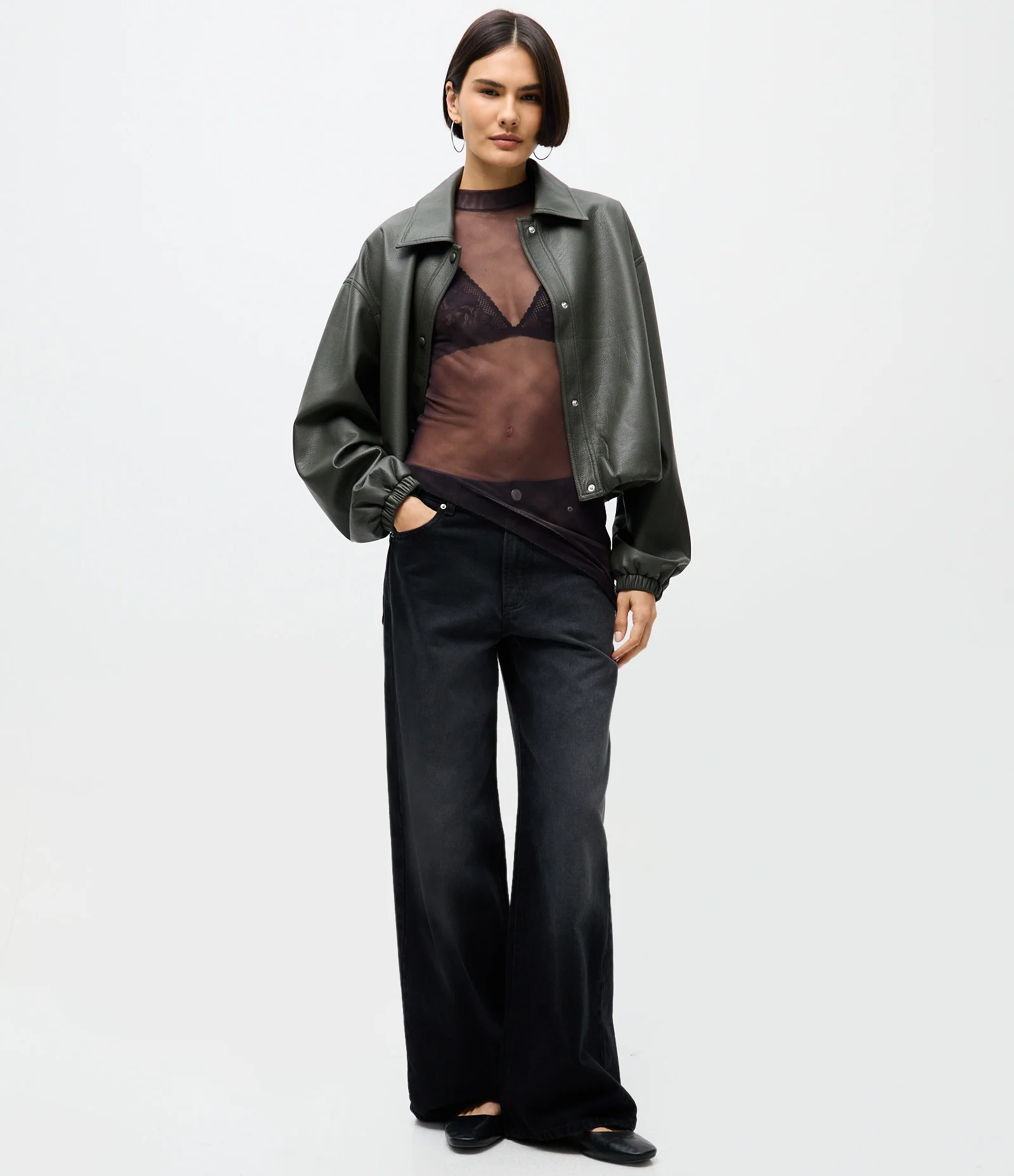 Blusa em Tule com Estampa Xadrez e Barra Assimétrica Preto 2
