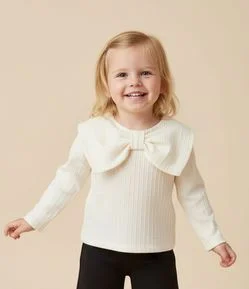Blusa Slim Infantil com Laço Frontal Aplicado – Tam 1 a 6 Anos