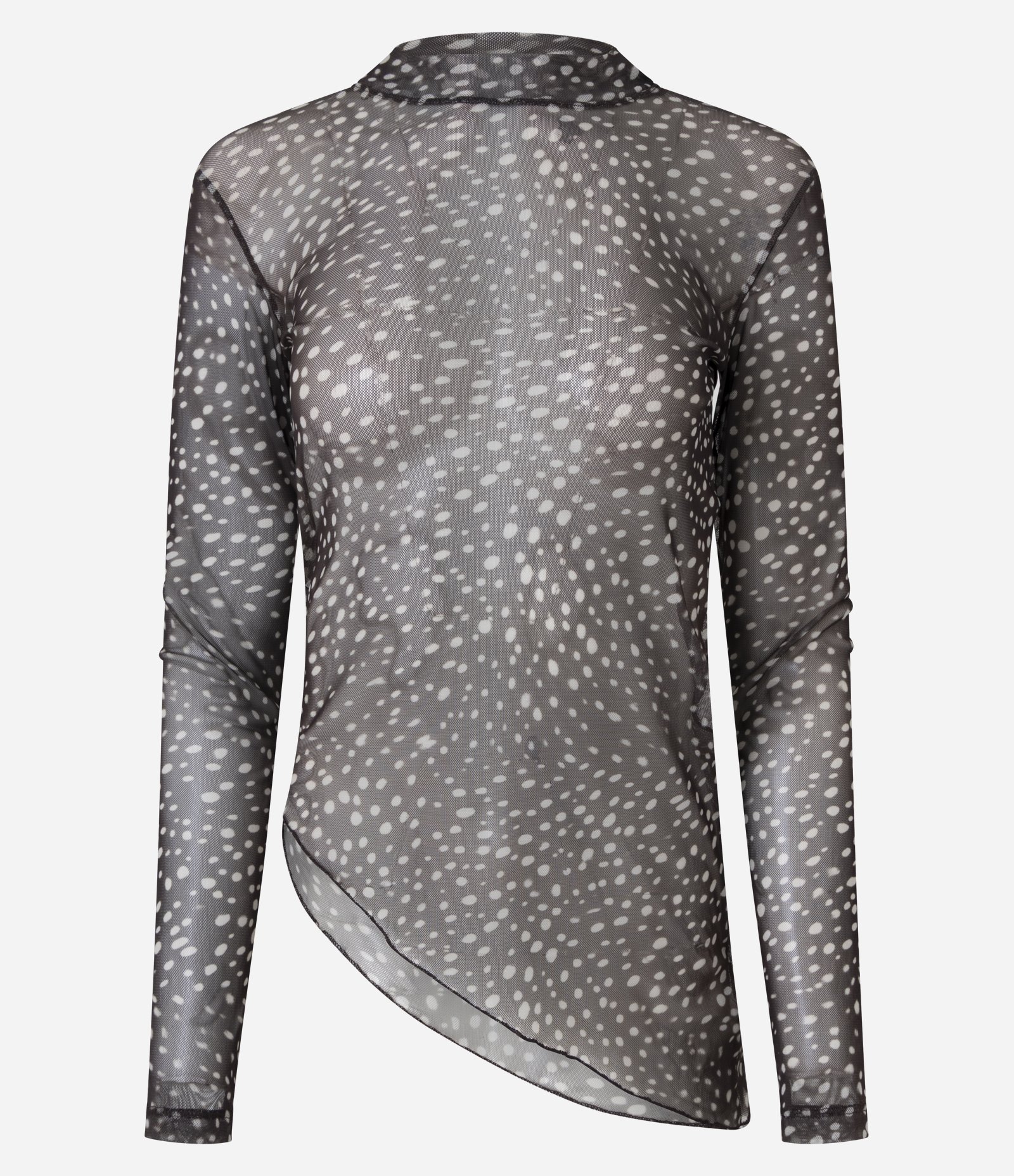 Blusa em Tule com Animal Print e Barra Assimétrica Marrom 5
