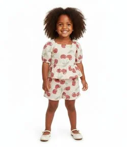 Conjunto Infantil em Algodão com Estampa Cereja – Tam 1 a 6 Anos