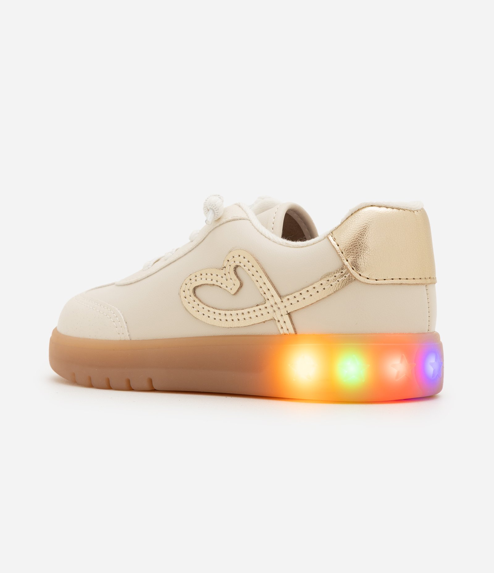 Tênis Infantil Solado com LED e Detalhe Dourado – Tam 20 a 26 Off White 1