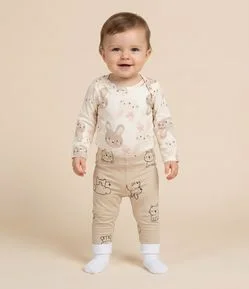Legging Infantil em Algodão com Estampa de Animais - Tam 3 a 18 Meses