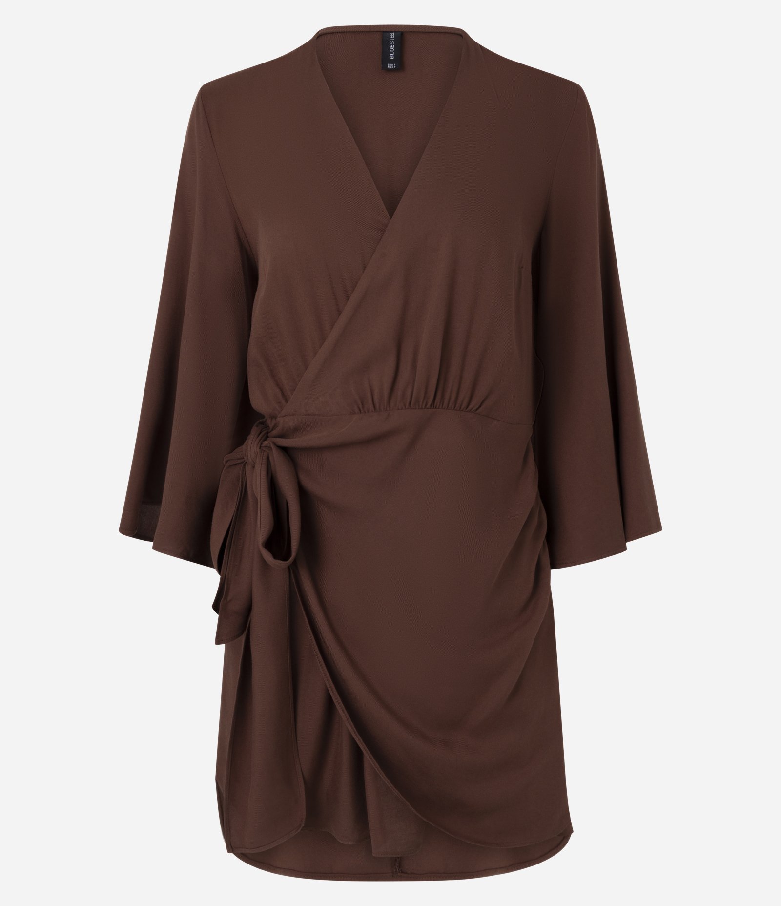 Vestido Curto em Crepe com Transpasse e Amarração Marrom 1