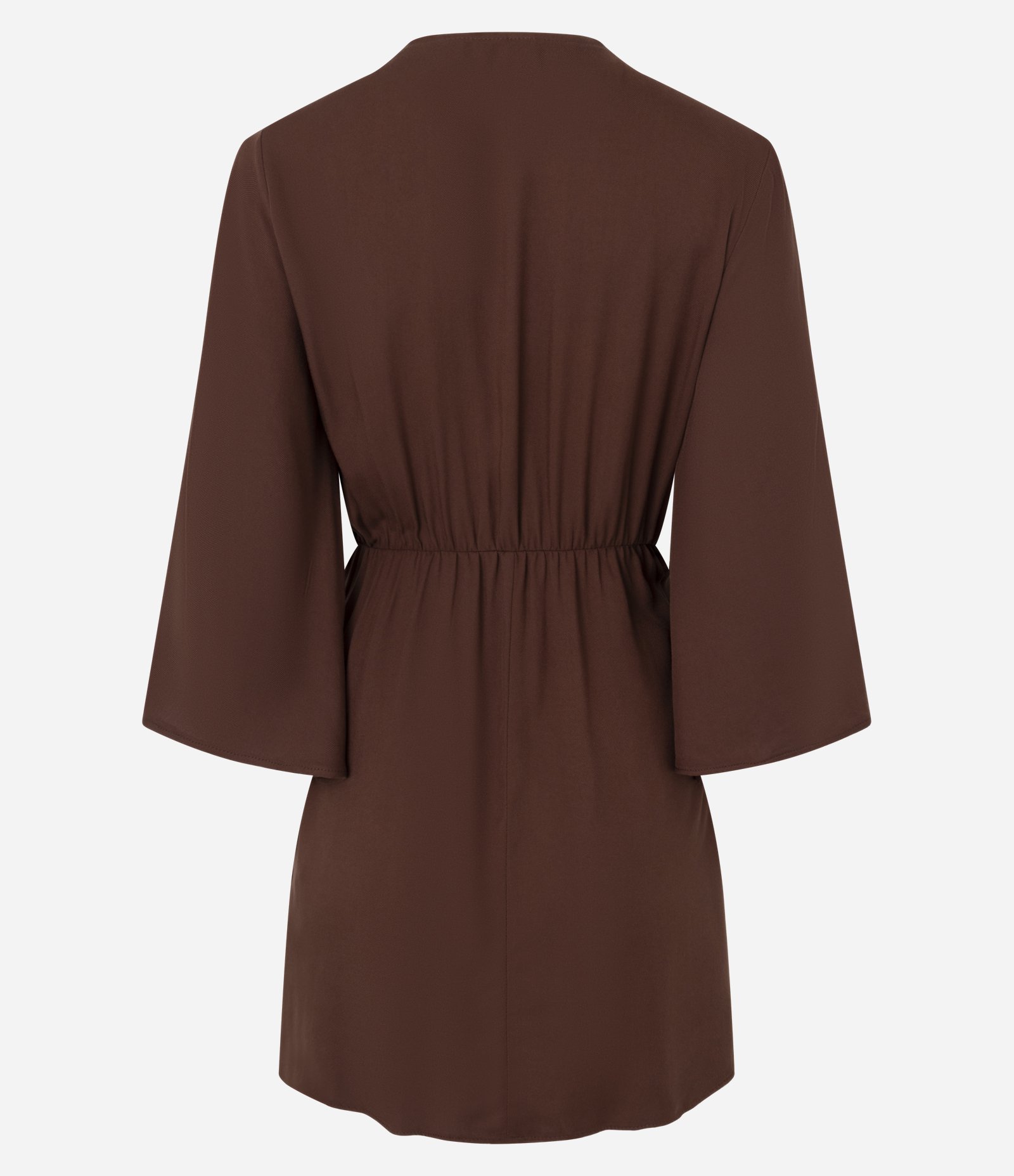 Vestido Curto em Crepe com Transpasse e Amarração Marrom 2