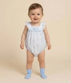 Macacão Infantil com Estampa Listrada e Floral – Tam 0 a 18 Meses