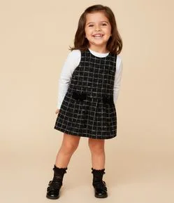 Vestido Evasê Infantil em Tweed com Laços Aplicados – Tam 1 a 6 Anos