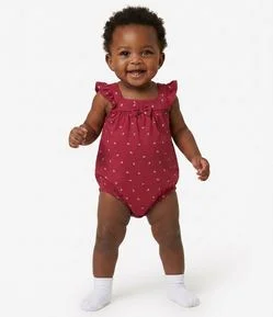 Macacão Bebê em Cotton com Estampa de Laços - Tam 0 a 18 Meses