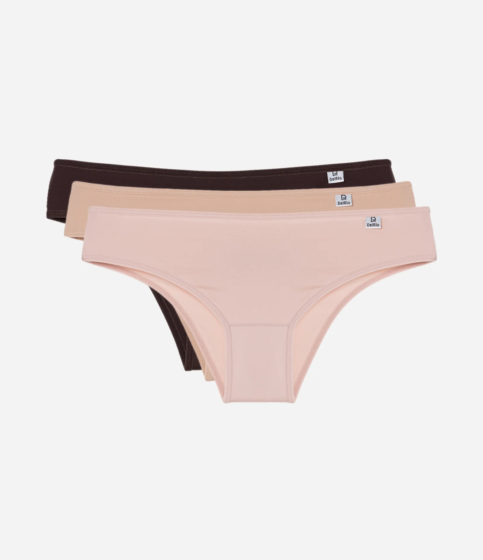 Kit 03 Calcinhas Biquínis em Microfibra Delrio Marrom/Bege/Rosa 1