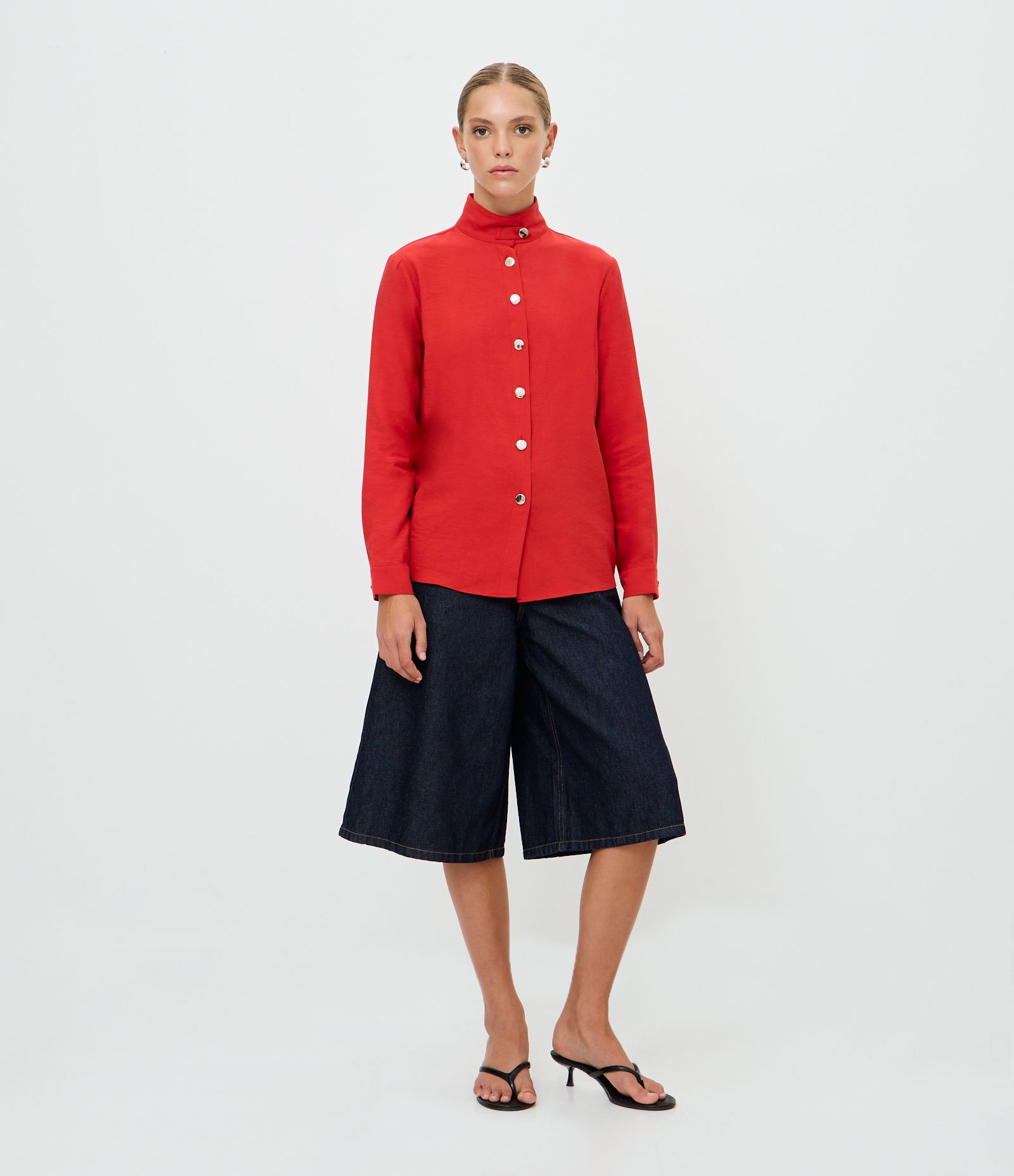 Camisa Gola Funnel em Viscose Laranja 3