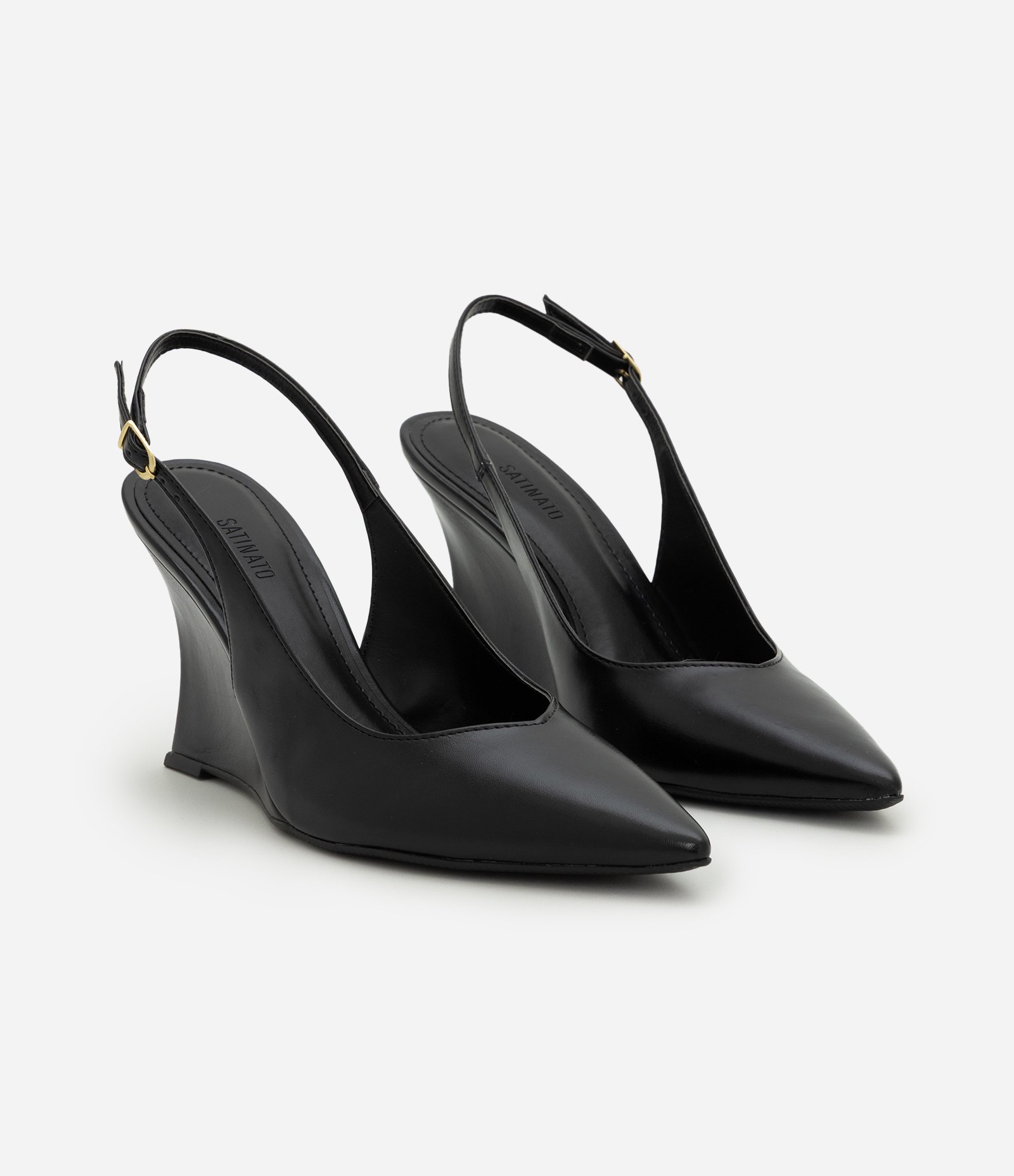 Sapato Slingback em PU com Salto Anabela Preto 3