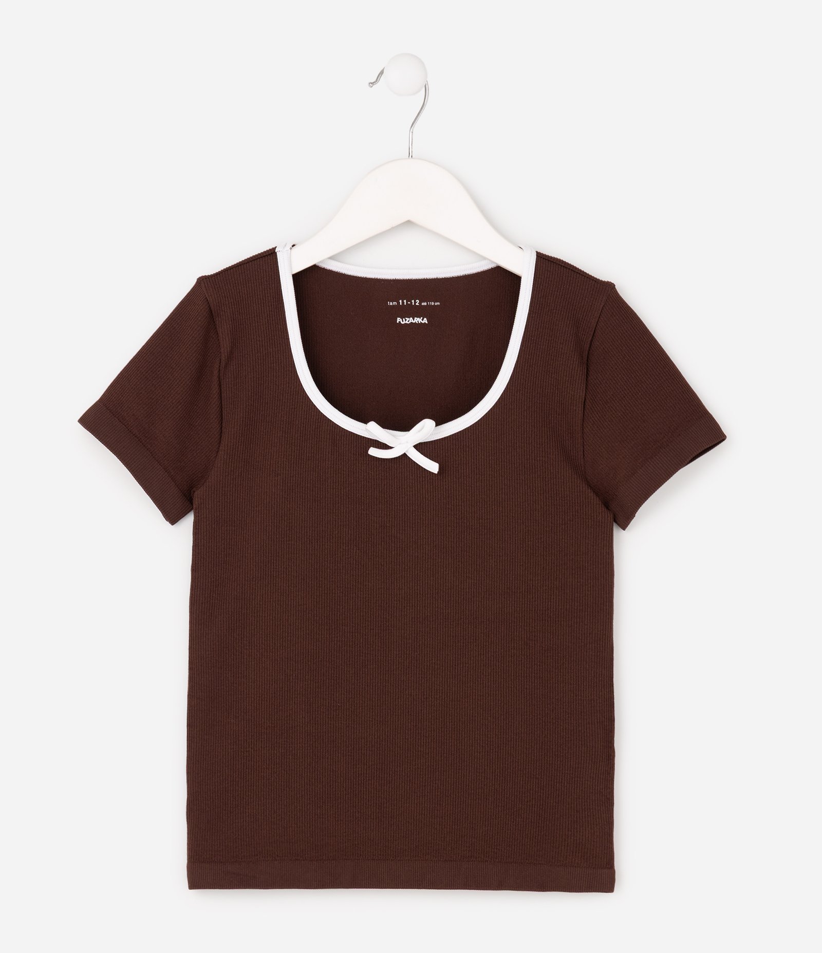 Camiseta Regular Infantil em Poliamida Sem Costura com Laçinho - Tam 5 a 16 Anos Marrom 2