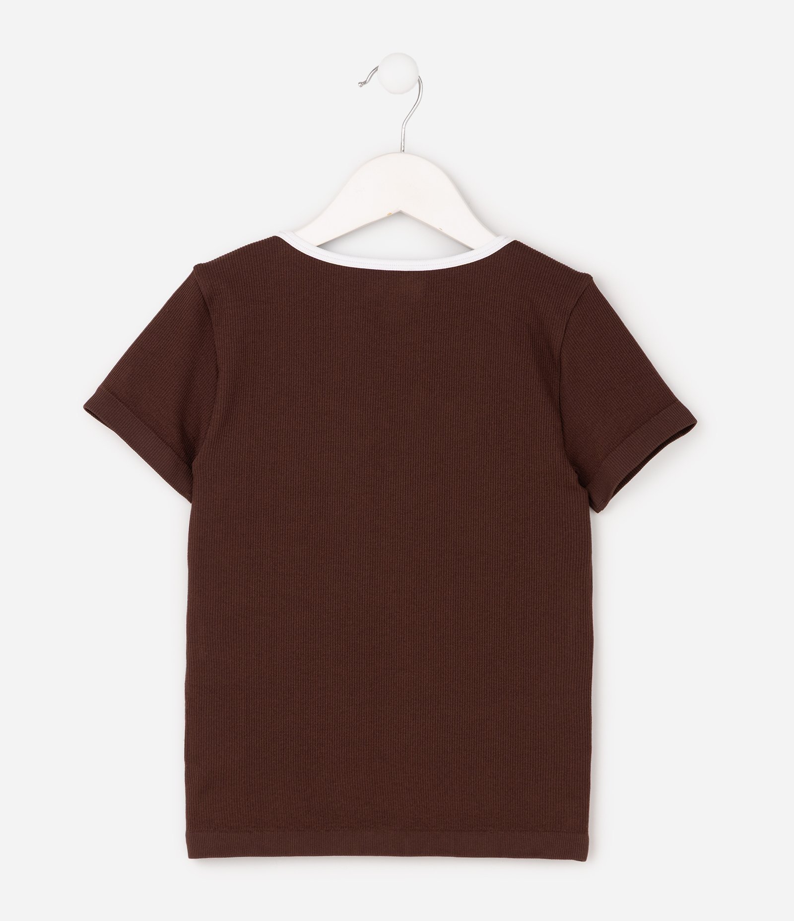 Camiseta Regular Infantil em Poliamida Sem Costura com Laçinho - Tam 5 a 16 Anos Marrom 3