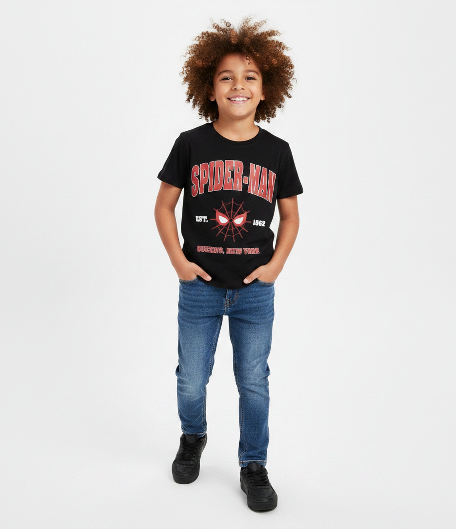 Camiseta Infantil em Algodão Spider Man Est 1962 - Tam 4 a 12 Anos Preto 1