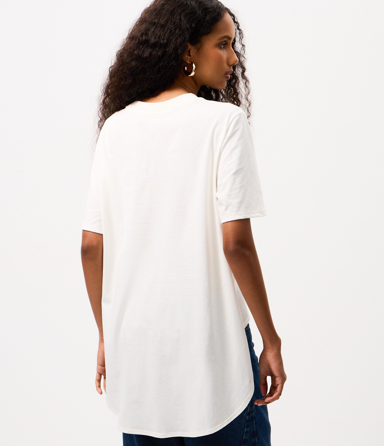 Camiseta Ampla com Barra Mullet em Algodão Branco 4