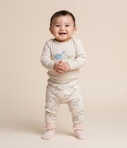 Calça Infantil em Ribana com Estampa Dino Outline – Tam 0 a 18 Meses