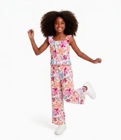 Calça Wide Leg Infantil com Estampa Floral - Tam 5 a 14 Anos